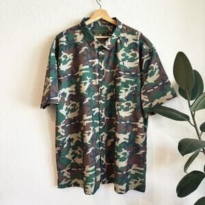 Warrior Company Mens Camo Button Up Shirt 3XL Short Sleeve Stretch Performance